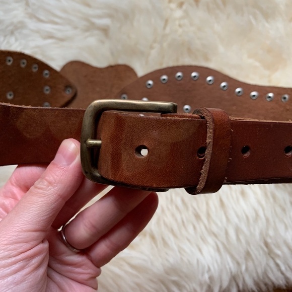 Vintage Tooled Studded Classic Leather Belt S/M - Picture 4 of 7